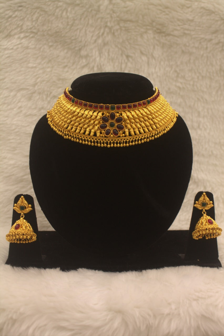 "Antique Gold-Plated Necklace & Earring Set" Product code - 6172