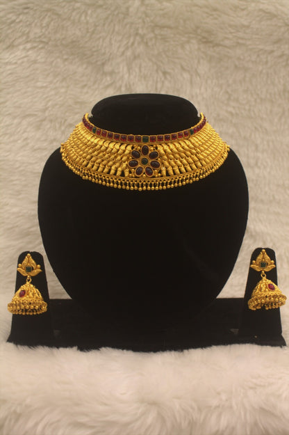 "Antique Gold-Plated Necklace & Earring Set" Product code - 6172