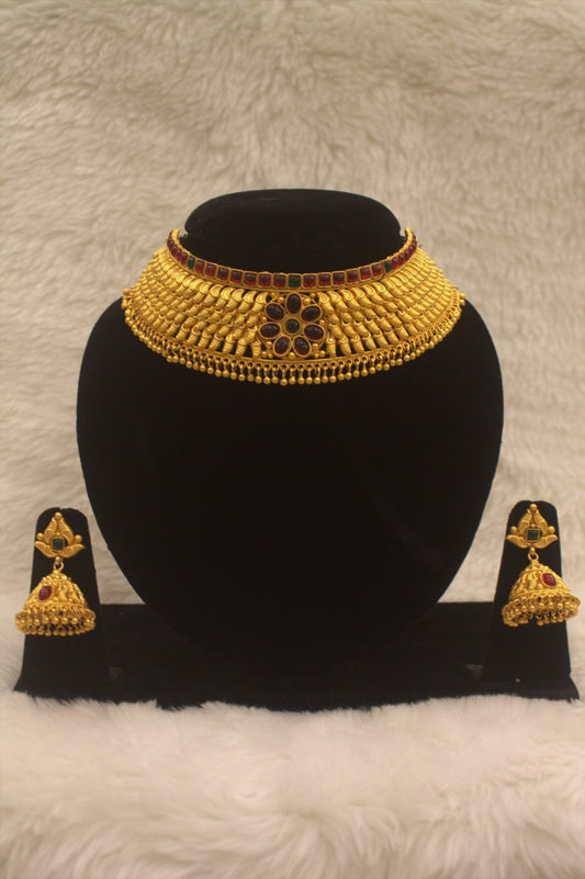 "Antique Gold-Plated Necklace & Earring Set" Product code - 6172