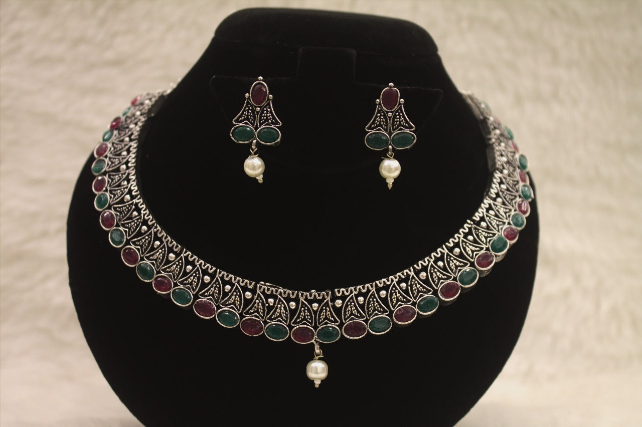 "Oxidised Jewellery Necklace &amp; Earring Set" Product code - 6195