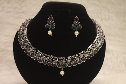 "Oxidised Jewellery Necklace &amp; Earring Set" Product code - 6195