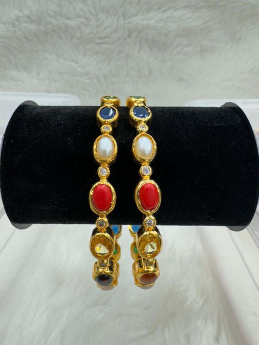 "Antique Gold Navarathna Bangle Set" Product code - 6401