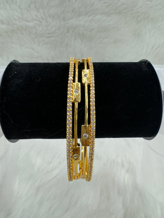 "Antique Gold-Plated AD Stone Bangles" Product code - 6305