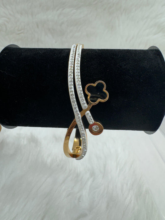 "Elegant RoseGold-Plated With Black & White Stone Bracelet" Product code - 4210