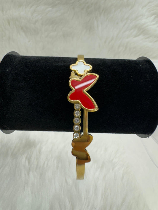 "Elegant Gold-Plated With Red & White Stone Bracelet" Product code- 6211