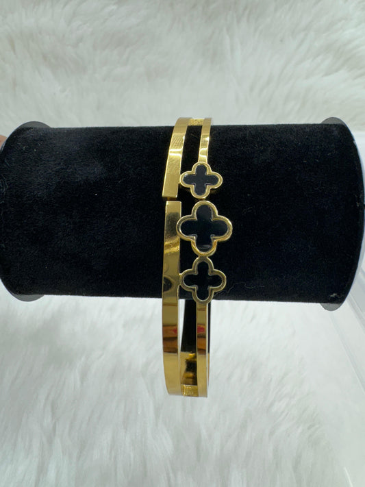 "Elegant Gold-Plated With Black Stone Bracelet" Product code - 6473