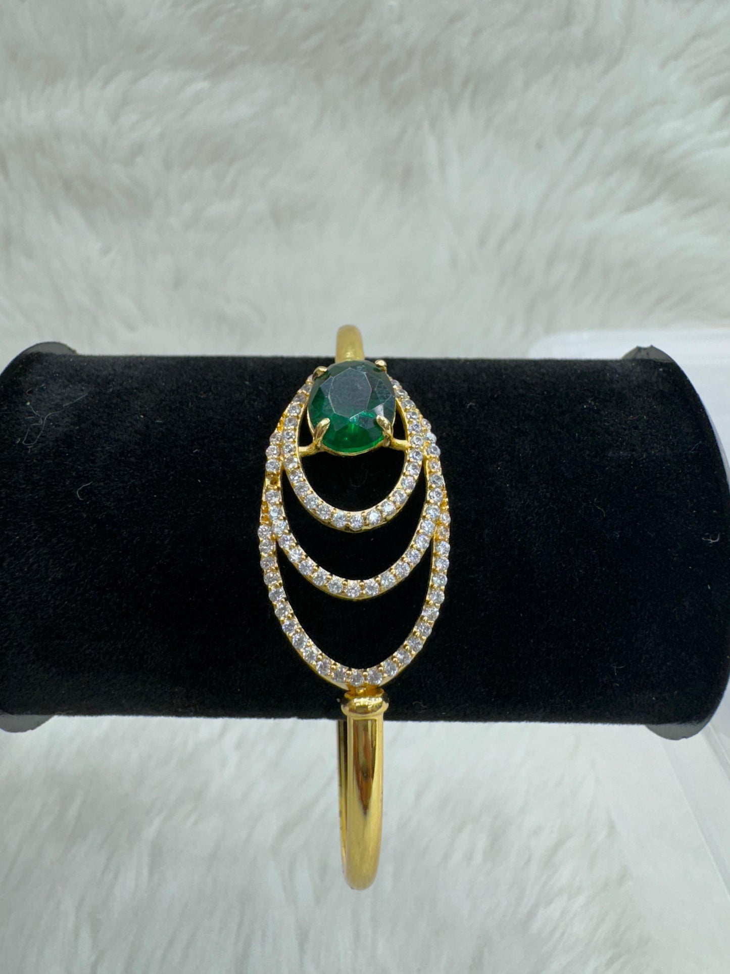 "Elegant Gold-Plated With Green & White Stone Bracelet" Product code - 6362