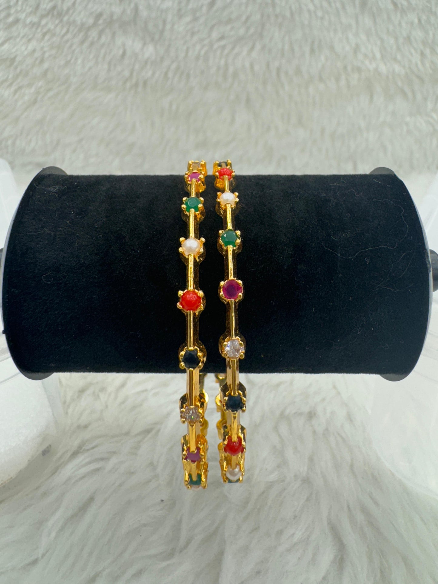 "Antique Gold Navarathna Bangle Set" Product code - 6671