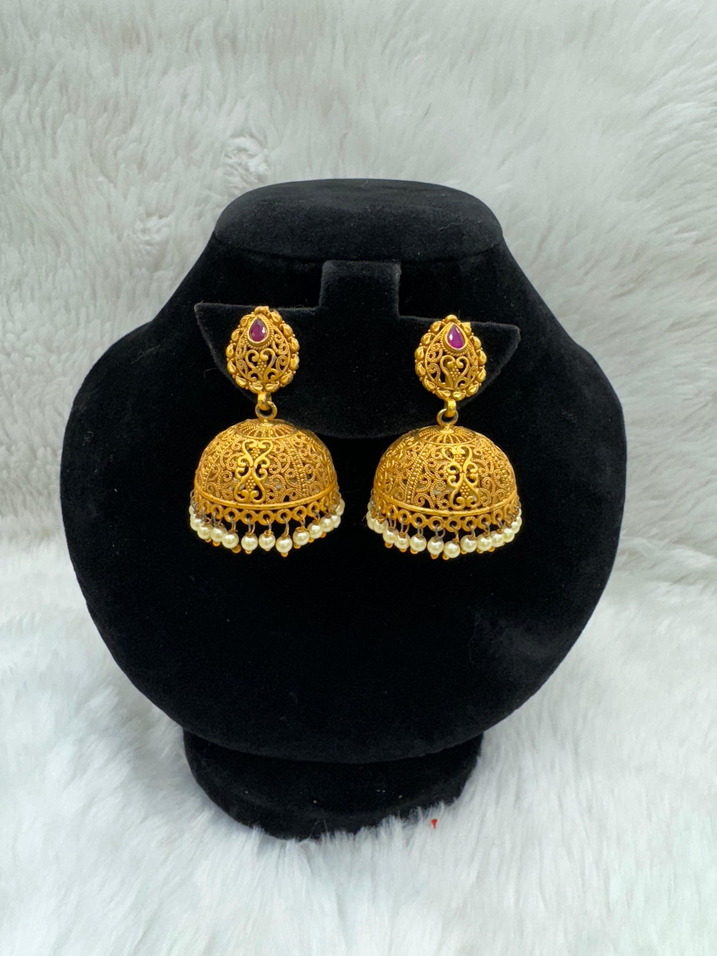 "Beautiful  Gold-Plated With Ruby & Pearl Jimikki" Product code - 6141