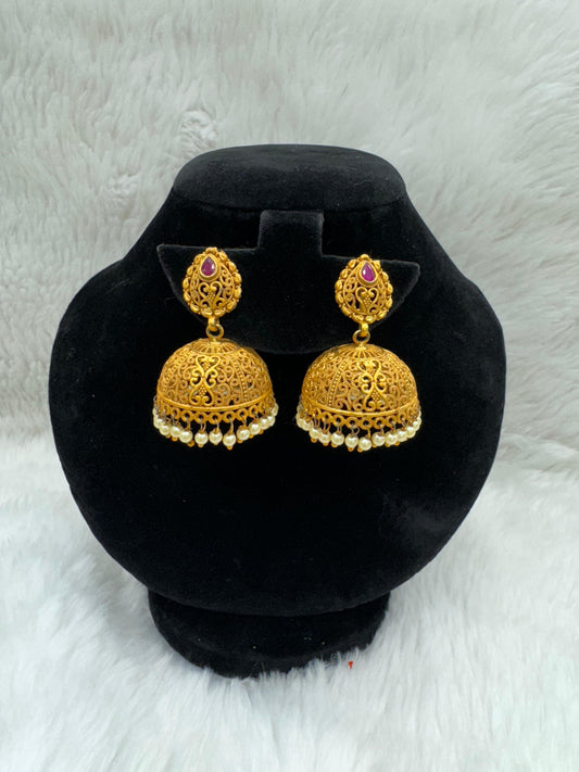 "Beautiful  Gold-Plated With Ruby & Pearl Jimikki" Product code - 6141