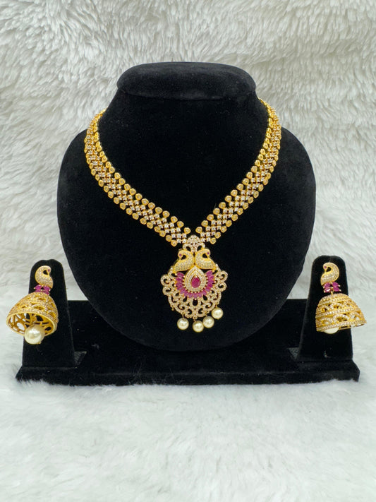"Peacock Ruby Gold Necklace Set" product Code - 6100