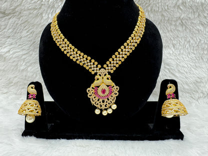 "Peacock Ruby Gold Necklace Set" product Code - 6100