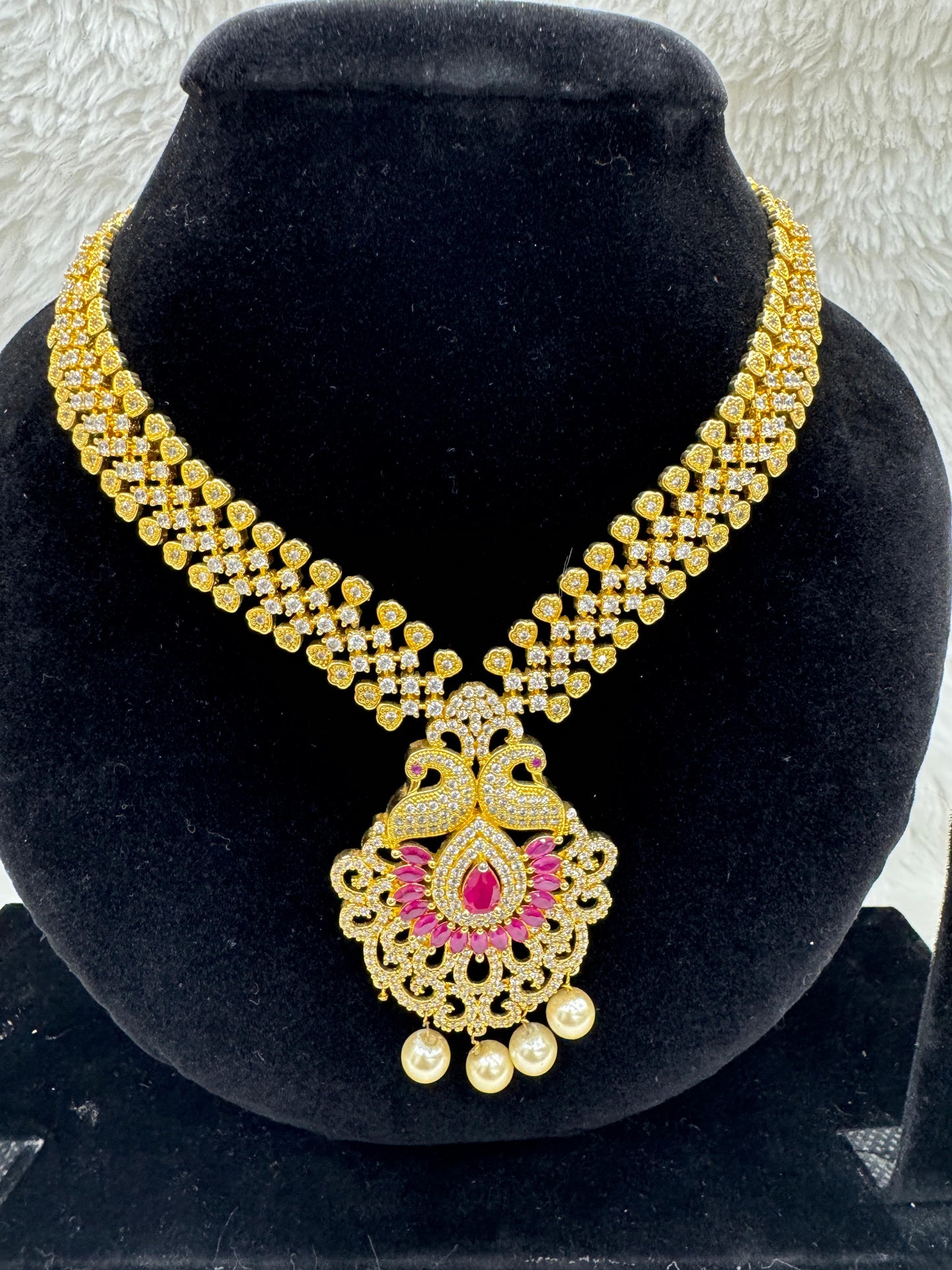 "Peacock Ruby Gold Necklace Set" product Code - 6100
