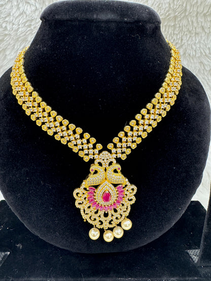 "Peacock Ruby Gold Necklace Set" product Code - 6100