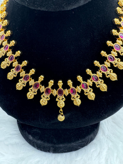 "Royal Ruby Kundan Gold Necklace Set" Product code - 6317