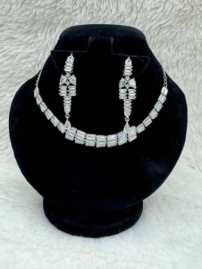 "Silver Baguette Crystal Necklace Set" Product code - 6045