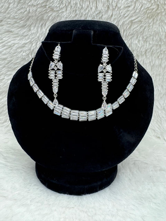 "Silver Baguette Crystal Necklace Set" Product code - 6045
