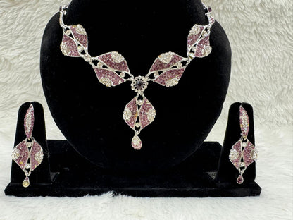 "Pink Crystal Leaf Necklace Set" Product Code- 6058