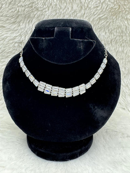 "Silver Baguette Crystal Necklace Set" Product code - 6045