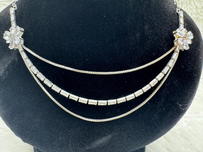 "Silver Crystal Layered Necklace Set" Product Code - 6050