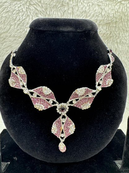 "Pink Crystal Leaf Necklace Set" Product Code- 6058