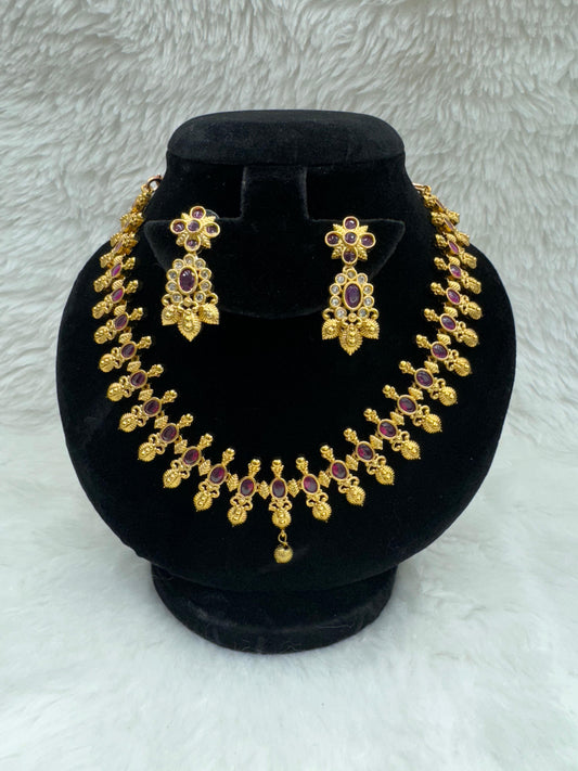 "Royal Ruby Kundan Gold Necklace Set" Product code - 6317
