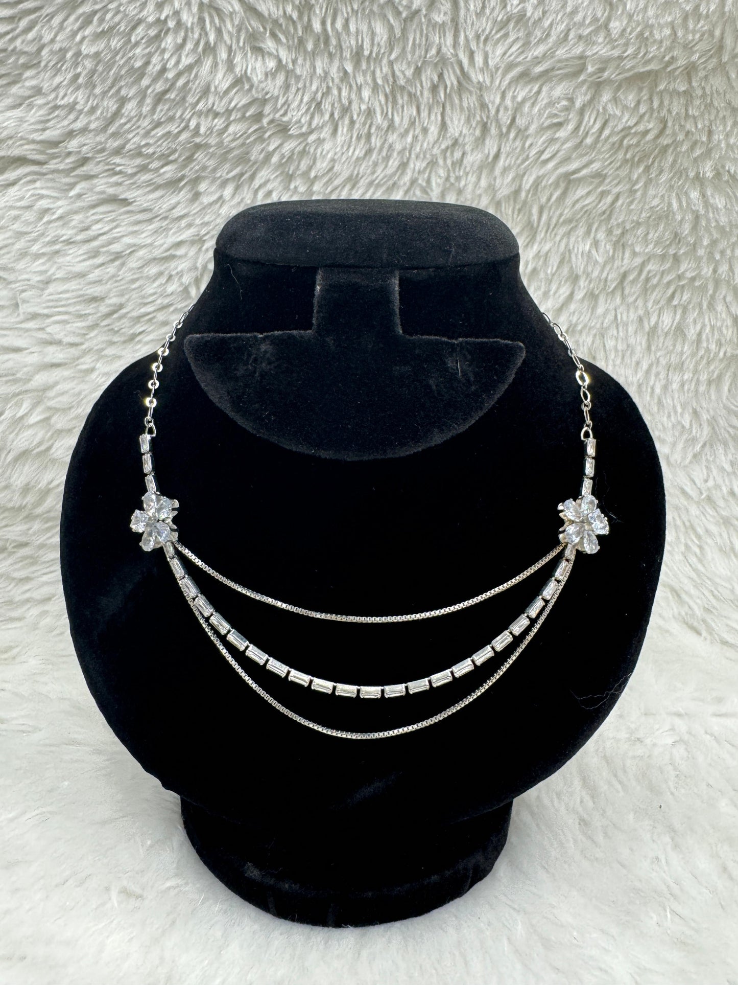"Silver Crystal Layered Necklace Set" Product Code - 6050