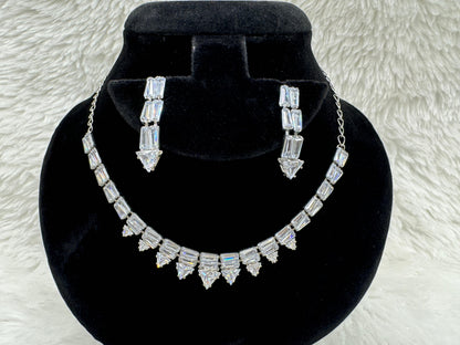 "Silver Crystal Necklace & Drop Earring Set" Product code - 6044
