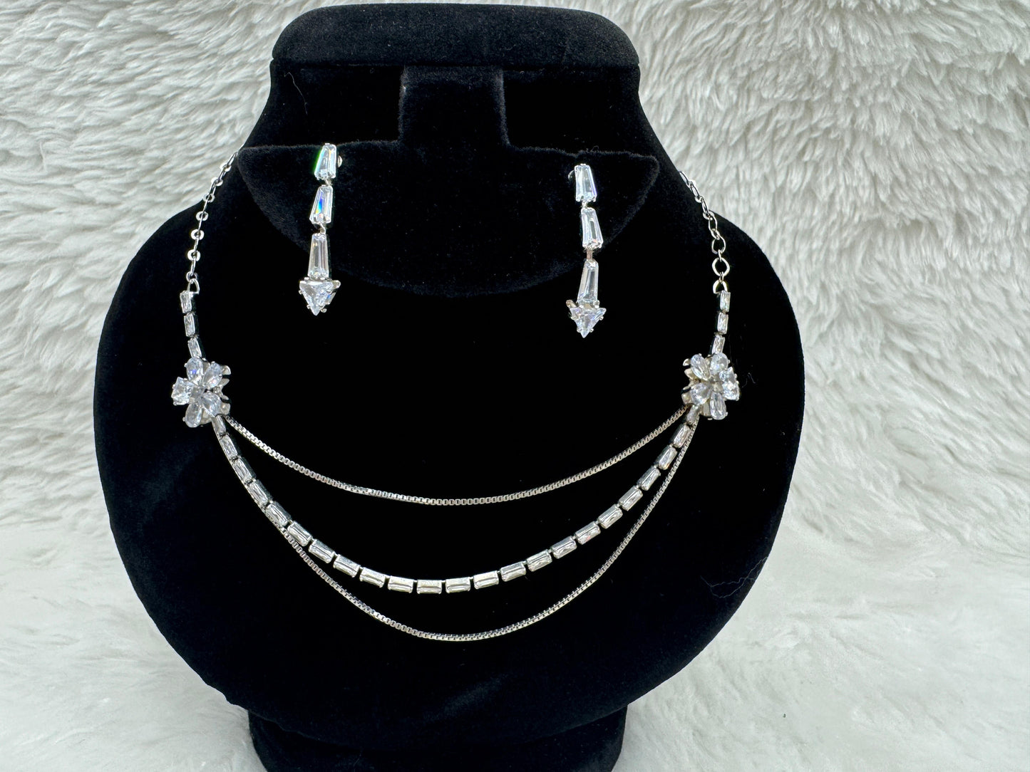 "Silver Crystal Layered Necklace Set" Product Code - 6050