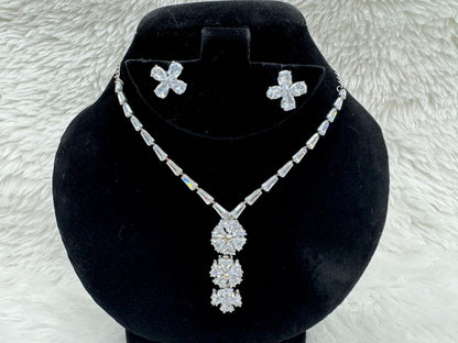 "Silver Crystal Floral Necklace Set" Product code - 6052
