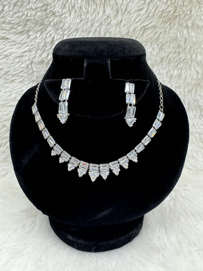 "Silver Crystal Necklace & Drop Earring Set" Product code - 6044
