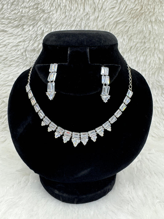 "Silver Crystal Necklace & Drop Earring Set" Product code - 6044