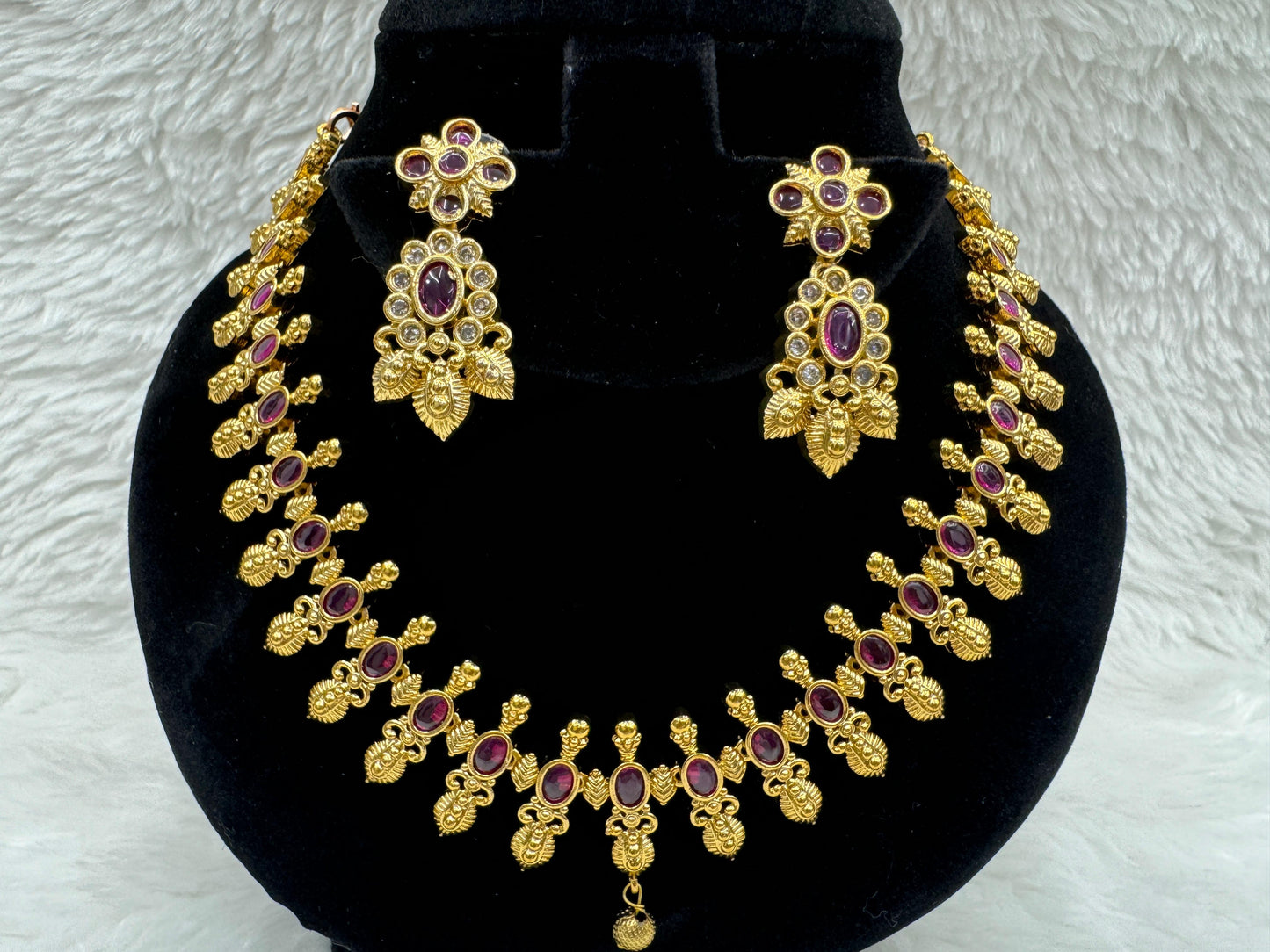 "Royal Ruby Kundan Gold Necklace Set" Product code - 6317