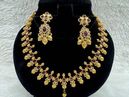 "Royal Ruby Kundan Gold Necklace Set" Product code - 6317