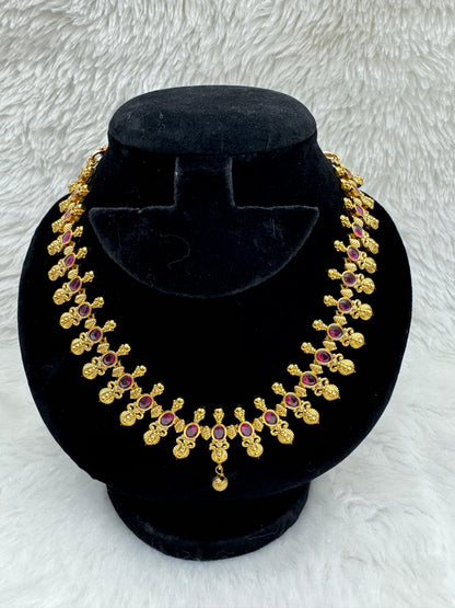 "Royal Ruby Kundan Gold Necklace Set" Product code - 6317
