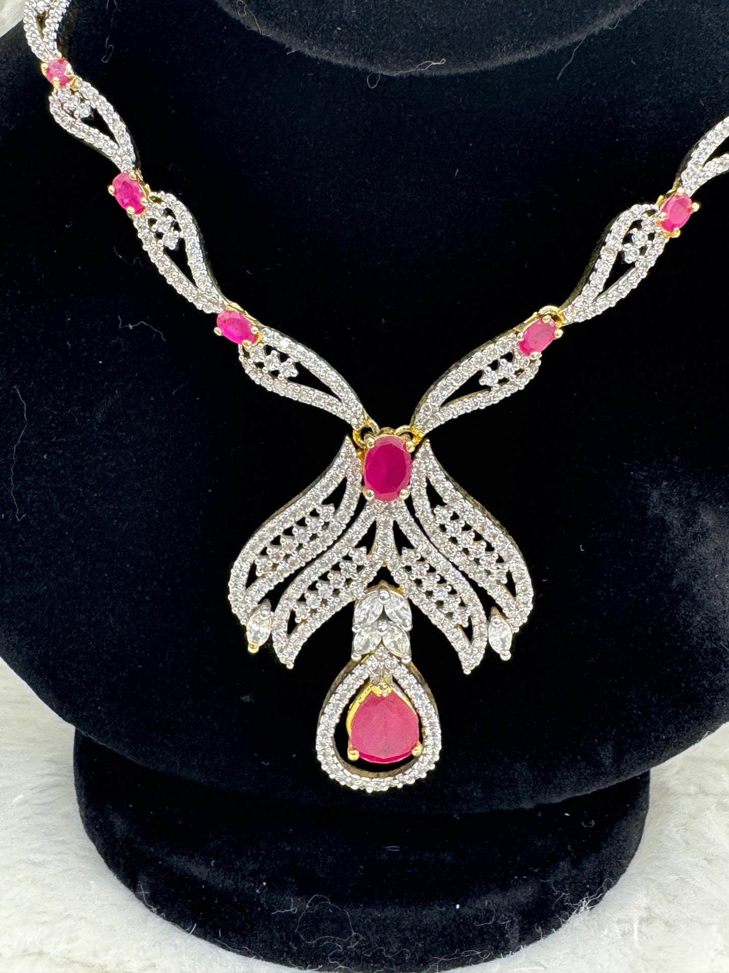 " Ruby Radiance Silver Crystal Necklace Set" Product code - 6039