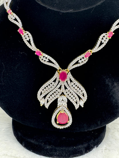 " Ruby Radiance Silver Crystal Necklace Set" Product code - 6039