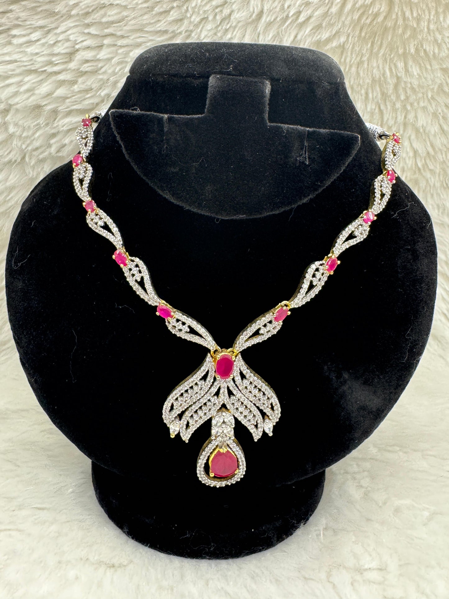 " Ruby Radiance Silver Crystal Necklace Set" Product code - 6039