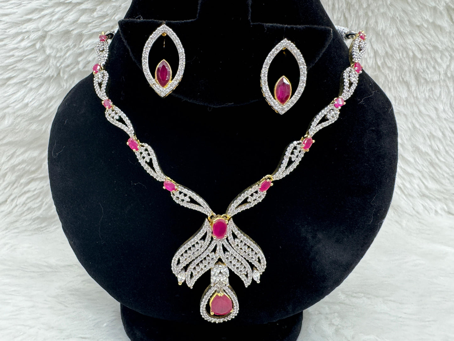 " Ruby Radiance Silver Crystal Necklace Set" Product code - 6039