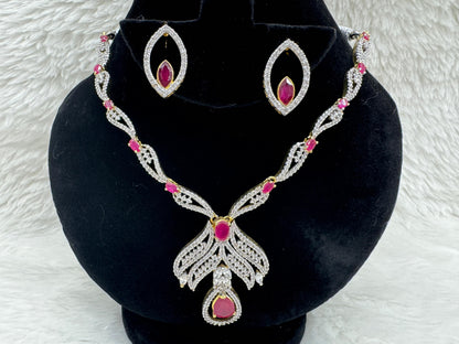 " Ruby Radiance Silver Crystal Necklace Set" Product code - 6039