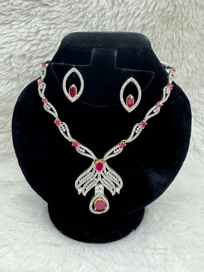 " Ruby Radiance Silver Crystal Necklace Set" Product code - 6039