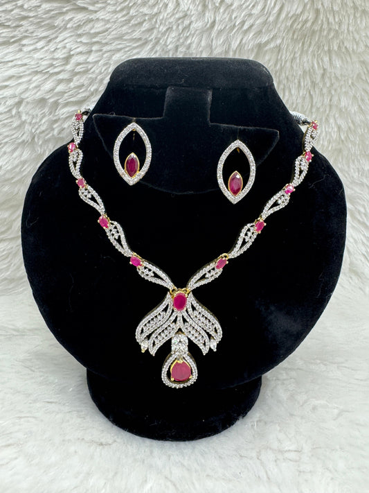 " Ruby Radiance Silver Crystal Necklace Set" Product code - 6039