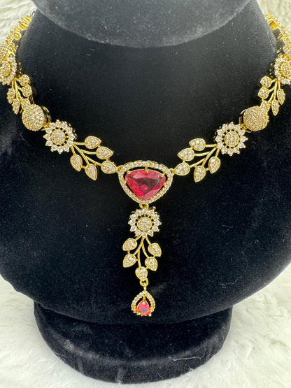 "Radiant Ruby Crystal Necklace & Earring Set " Product code - 6354
