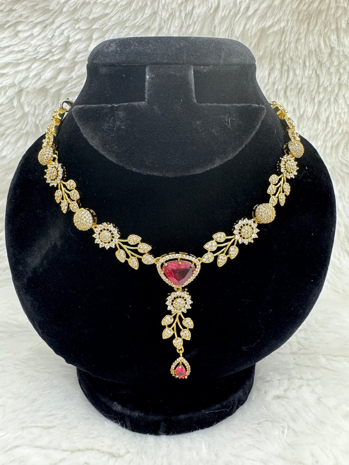 "Radiant Ruby Crystal Necklace & Earring Set " Product code - 6354