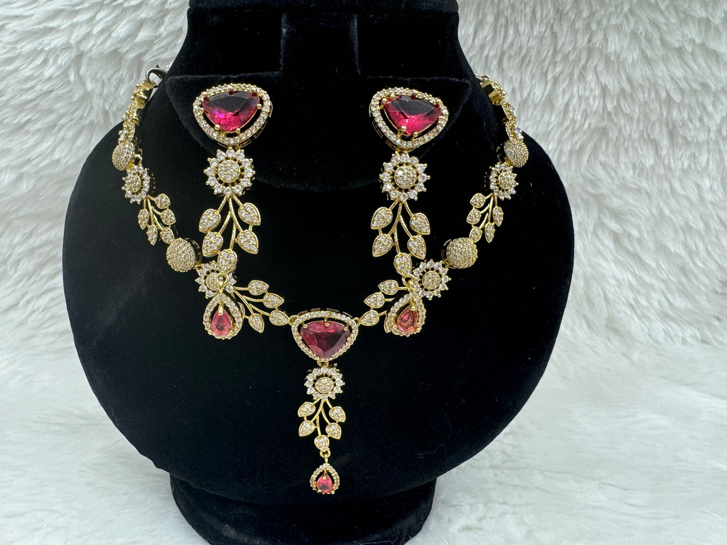 "Radiant Ruby Crystal Necklace & Earring Set " Product code - 6354