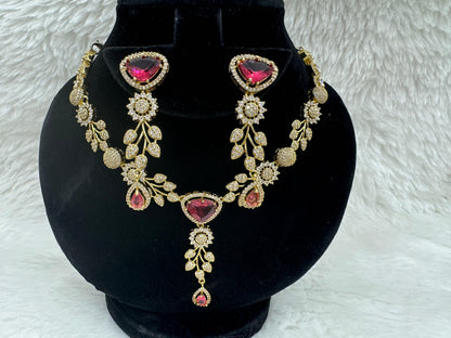 "Radiant Ruby Crystal Necklace & Earring Set " Product code - 6354