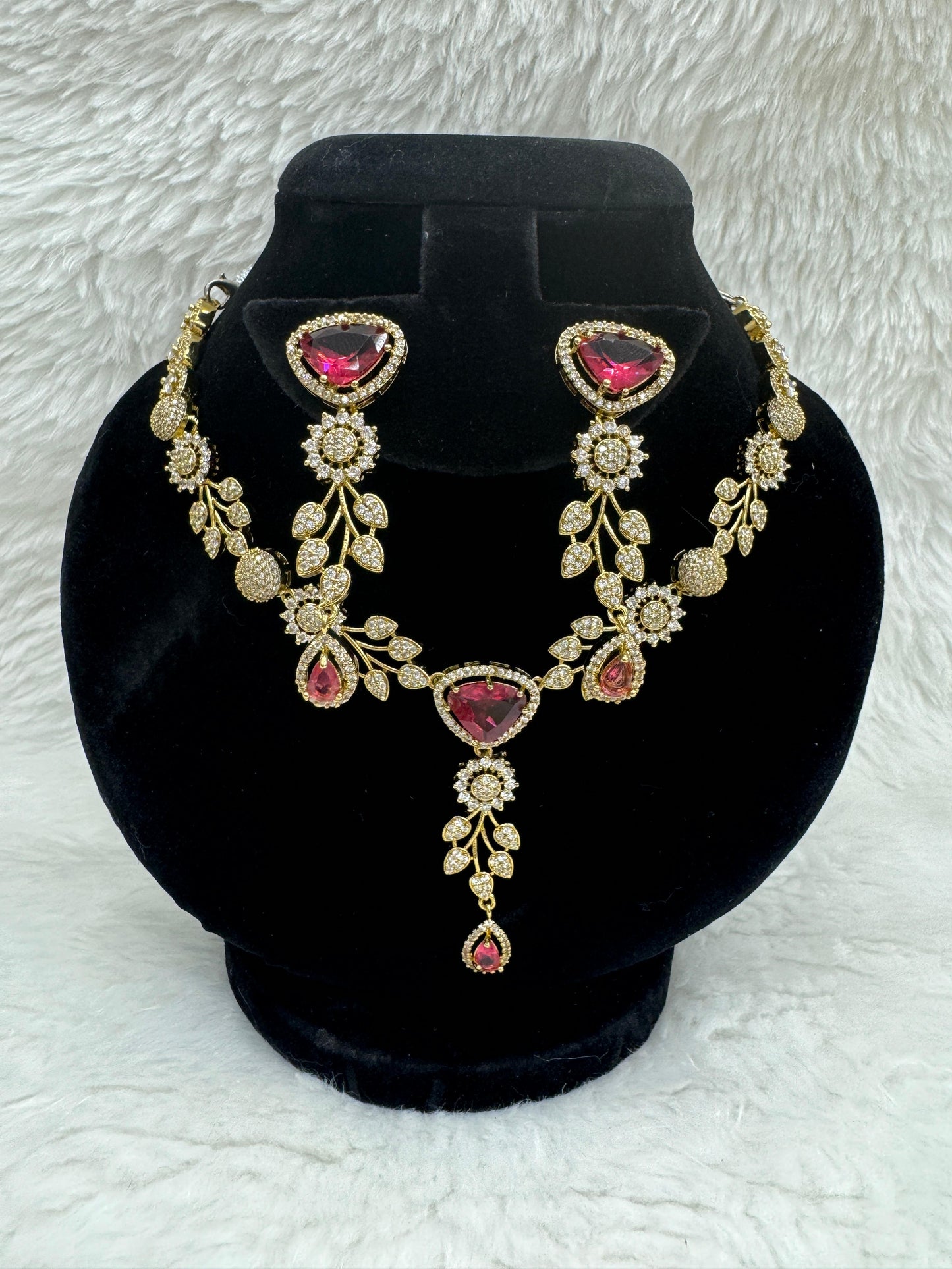 "Radiant Ruby Crystal Necklace & Earring Set " Product code - 6354