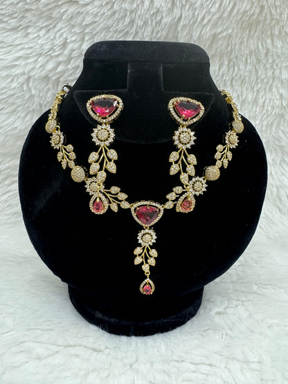 "Radiant Ruby Crystal Necklace & Earring Set " Product code - 6354