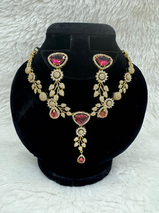 "Radiant Ruby Crystal Necklace & Earring Set " Product code - 6354