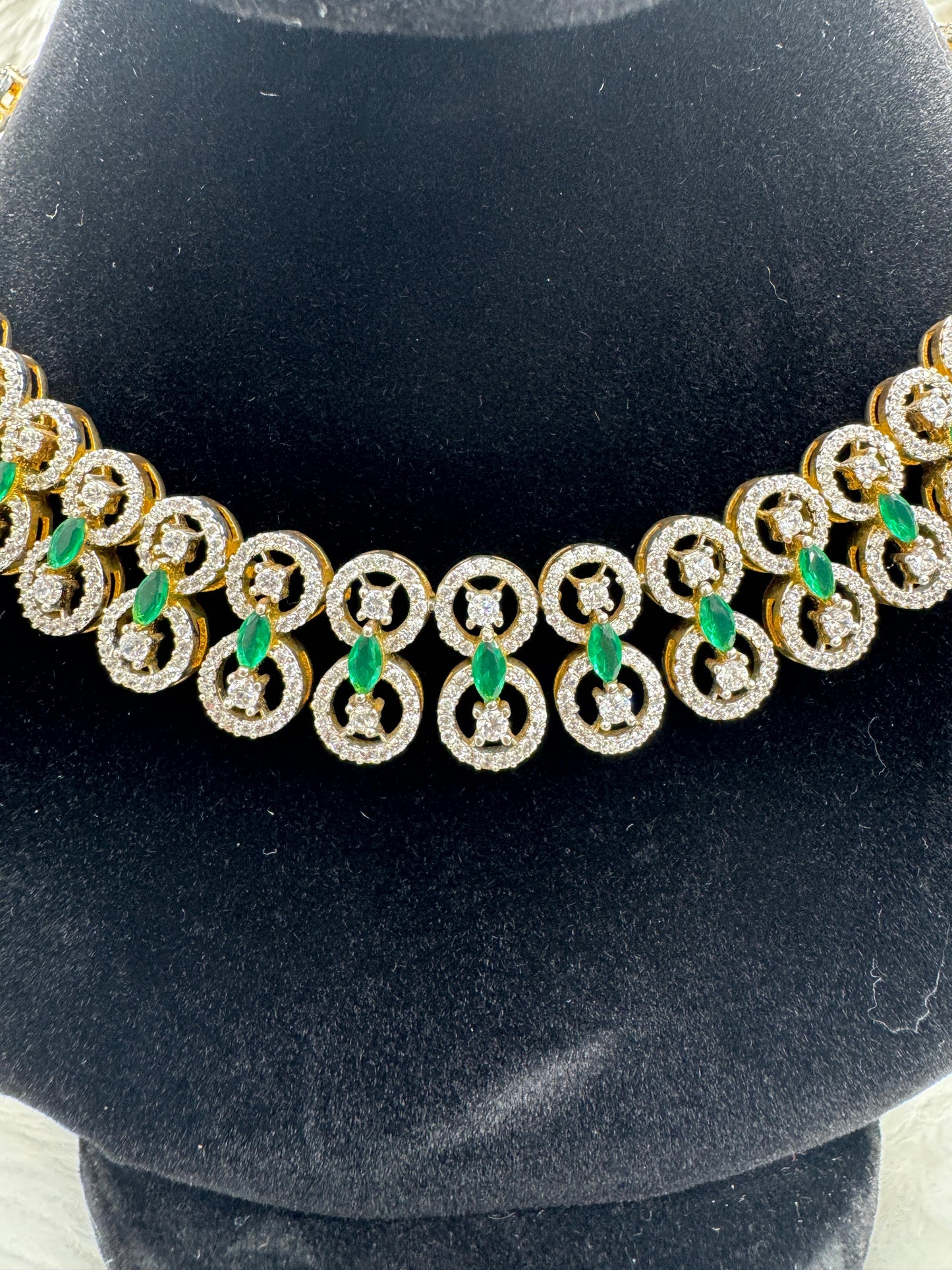"Emerald Glow Gold Crystal Necklace Set" Product Code- 6037